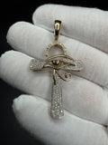 2" 10K Yellow Gold Ankh Pendant with Eye of Horus 1/3ctw Natural Diamond 8.6mm Bail 5.0g