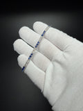 7" Silver 3ctw Lab Diamond & Sapphire Alternating Tennis Bracelet 3mm 7.0g