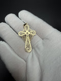 2" 14K Yellow Gold Two-Tone Filigree Crucifix Pendant 5mm Bail 3.25g