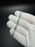 7" Silver 3ctw Lab Diamond & Emerald Alternating Tennis Bracelet 3mm 6.5g