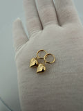 10mm 14k Yellow Gold Huggies w/ Dangle Heart Charms 2.2g
