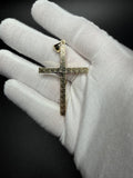 2.5" 14K Yellow Gold Two-Tone Square Cross + Crucifix 7mm Bail 3.32g