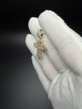 1.5" 10K Yellow Gold Gothic Cross 3/4ctw Round & Baguette Natural Diamond Pendant 6.7mm Bail 3.5g