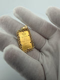 5g 24K Pamp Rose Bar in 14K Yellow Gold Rope Bezel 5mm Bail 8.0g