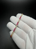 7" Gold over Silver 3ctw Lab Diamond & Ruby Alternating Tennis Bracelet 3mm 7g