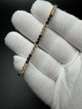 7" Gold over Silver 3ctw Lab Diamond & Sapphire Alternating Tennis Bracelet 3mm 7.0g
