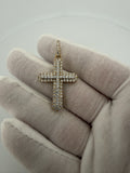 1.75" 10k Yellow Gold 2ctw VS/VVS Lab Diamond Rounded Edge Cross 7mm Bail 5.0g