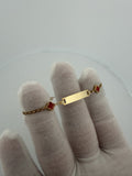 6" 14K Yellow Gold Rolo Link Baby ID Bracelet with Red Clovers 2mm 1.6g