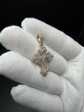 1.5" 10K Yellow Gold Diamond Fleur-de-Lis Cross Pendant 3/4ctw Natural Diamonds 5.5mm Bail 3.6g