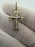 1.25" 10k Yellow Gold 1/2ctw VS/VVS Lab Diamond Budded Cross 6mm Bail 1.7g
