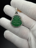 1.5" Silver Jade Buddha Pendant 1.5ctw VS/VVS Lab Diamond Halo & 6.2mm Bail 8.7g