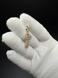 1.5" 10K Yellow Gold Gothic Cross 3/4ctw Round & Baguette Natural Diamond Pendant 6.7mm Bail 3.5g