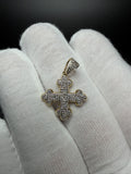 1" 10k Yellow Gold Budded Cross 1/2ctw Natural Diamond Pendant 4.5mm Bail 2.15g