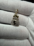 1.25" 10k Yellow Gold Money Bag 3/4ctw Natural Diamond Pendant 5mm Bail 3.1g