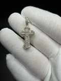 1.5" 10K Yellow Gold Gothic Cross 3/4ctw Round & Baguette Natural Diamond Pendant 6.7mm Bail 3.5g