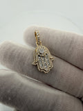 1.25" 10k Yellow Gold 3/4ctw VS/VVS Lab Diamond Hamsa 6.4mm Bail 2.9g