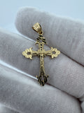 1.5" 14k Yellow Gold Gothic Cross & Crucifix 3.5mm Bail 1.56g