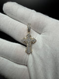 1.25" 10k Yellow Gold Baguette & Pave Cross 3/4ctw Natural Diamond Pendant 7mm Bail 3.0g