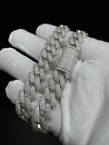 22" 14mm 25ctw Moissanite Silver Cuban Link 139.5g