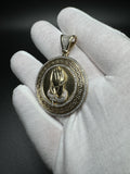 2” 14k Yellow Gold Circular Greek Praying Hands with Rosary est 1ctw Natural Diamonds 6mm Bail 13.2g