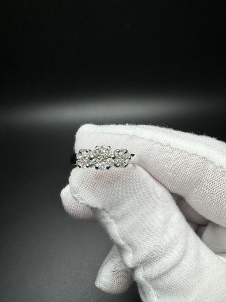 Size 7 14k White Gold 4/10ctw Natural Diamond 3 Cluster Flower Set Ring 3.22g