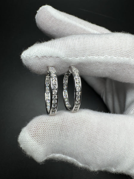 20mm 14k White Gold 1ctw VS/VVS Lab Diamond Channel Set Inside Out Hoops 5.1g