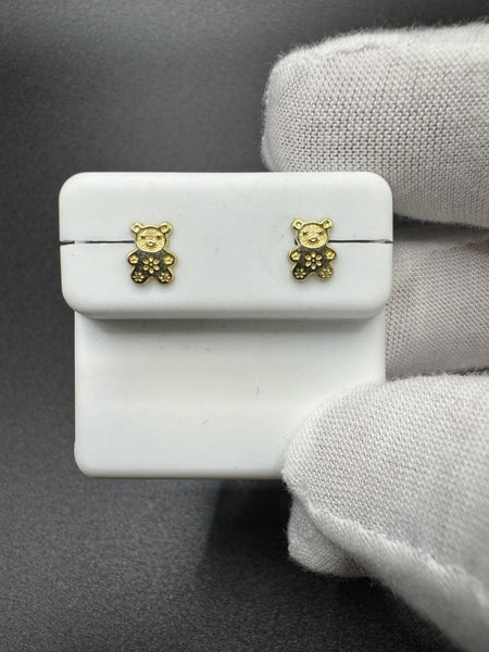 7mm 14k Yellow Gold Teddy Bear Studs Screw Back Posts