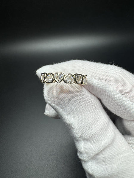 Size 7 14k Yellow gold 3ctw F VS1 Heart Shape Lab Diamond Eternity Ring 5.0g