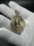 2” 14k Yellow Gold Circular Greek Praying Hands with Rosary est 1ctw Natural Diamonds 6mm Bail 13.2g