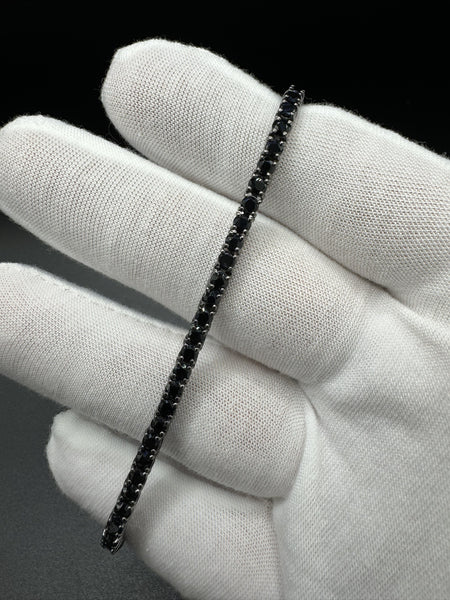 8” 3mm Silver Black Rhodium & Black Spinel Tennis Bracelet 12.0g