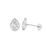 2.00ctw pear shape lab grown diamond bezel set martini stud earrings in 14K white gold, view 2 - Ott Family Jewelry