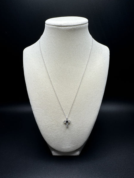 18” Silver Chain & 15mm Natural Sapphire and White Topaz Cross 1.4g