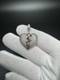 1.5” 10k Yellow Gold est 1/2ctw Natural Diamond Broken Heart Pendant Red Enamel 5.6mm Bail 8.81g