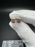 7mm 14k White gold 1.25ctw EGL Certified Lab Diamond Cluster Studs (1ctw Fancy Intense Pink VS1 Square Modified Brilliant & .25ctw E VVS2 Round Brilliant) 2.67g
