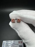 7mm 14k White gold 1.25ctw EGL Certified Lab Diamond Cluster Studs (1ctw Fancy Intense Pink VS1 Square Modified Brilliant & .25ctw E VVS2 Round Brilliant) 2.67g