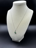 18” Silver Chain & Pear Shape Natural Emerald Pendant with 1/8ctw Natural Diamonds 2.1g