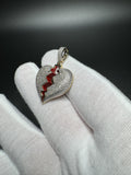 1.5” 10k Yellow Gold est 1/2ctw Natural Diamond Broken Heart Pendant Red Enamel 5.6mm Bail 8.81g