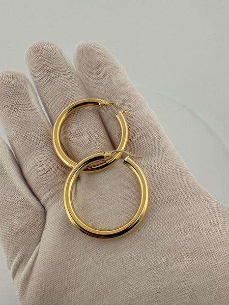35mm x 4mm 18k Yellow Gold Hoops 4.2g