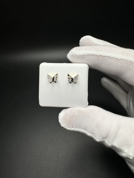 10mm 10k Yellow Gold 1/10ctw Natural Diamond Butterfly Earrings 1.4g