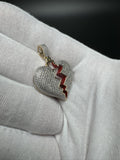 1.5” 10k Yellow Gold est 1/2ctw Natural Diamond Broken Heart Pendant Red Enamel 5.6mm Bail 8.81g