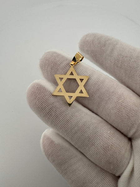 1” 14k Yellow Gold Star of David Pendant 6mm Bail 1.9g