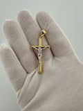 2” 14k Yellow Gold Cross & White Gold Crucifix 6mm Bail 2.56g