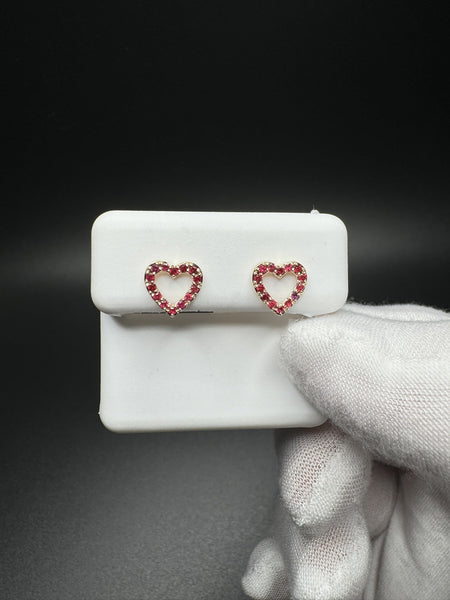 10mm 14k Yellow Gold Natural Ruby Heart Outline Studs .9g