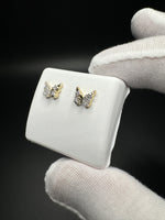 10mm 10k Yellow Gold 1/10ctw Natural Diamond Butterfly Earrings 1.4g