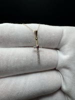 18” 10k Yellow Gold chain & 1.25” 1/10ctw Natural Diamond Dagger with Ruby Handle