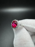 Size 7 14k White Gold Ring GSI Certified 8x10mm Lab Ruby Center with 1/2ctw Lab Diamond Halo 3.7g