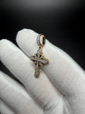 1.25" 10k Yellow Gold Sunburst Cross 1/2ctw Natural Diamond Pendant 8mm Bail 2.3g