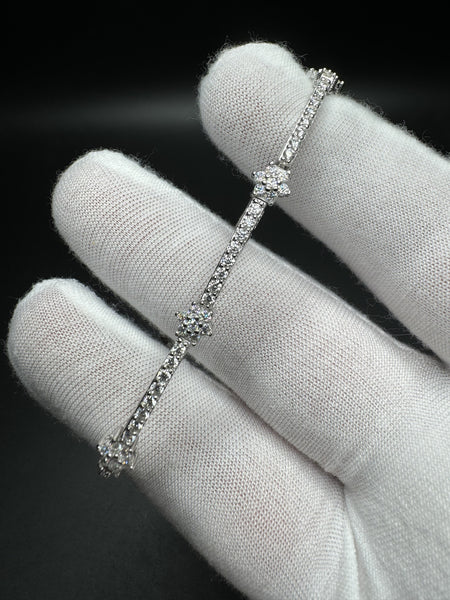 7” Moissanite Silver Star Cluster Tennis Bracelet 3mm 7.7g