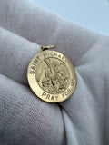 1” 14k Yellow Gold Circular St Michael Pendant 3mm Bail 4.3g