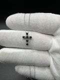 18” 10k White Gold Chain & 1/2” Natural Diamond and Blue Sapphire Cross 1.5g